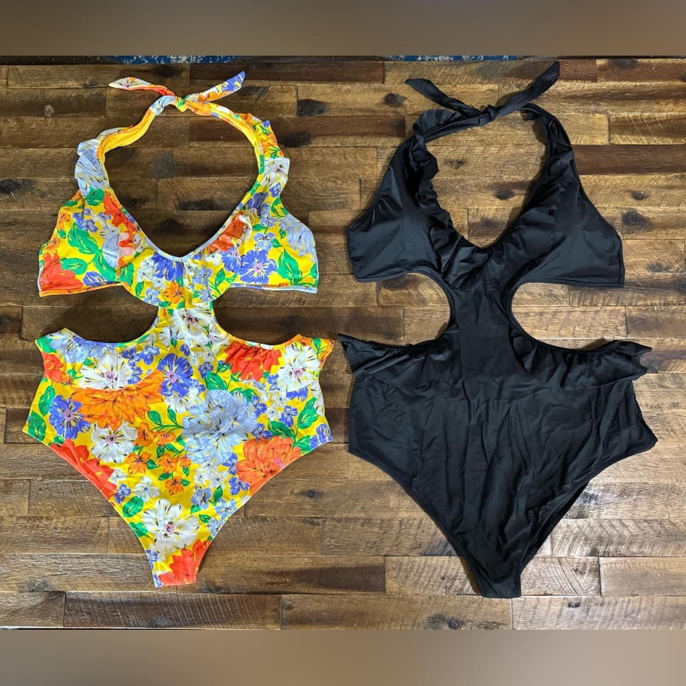 NWT Aerie Ruffle Halter Cutout One Piece Swimsuits (2 Pack) XXL Long